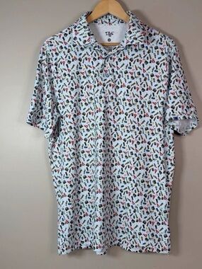47 White Polo with Multicolor Skateboard Print